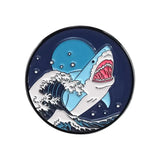 Great Wave Enamel Pin Cat Moon Scenery Brooch Backpack Lapel Badge Jewelry Gift