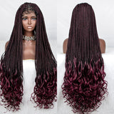 36" Blue Knotless Box Braids Lace Front Wig | Baby Hair | Crochet Braids | Black Women