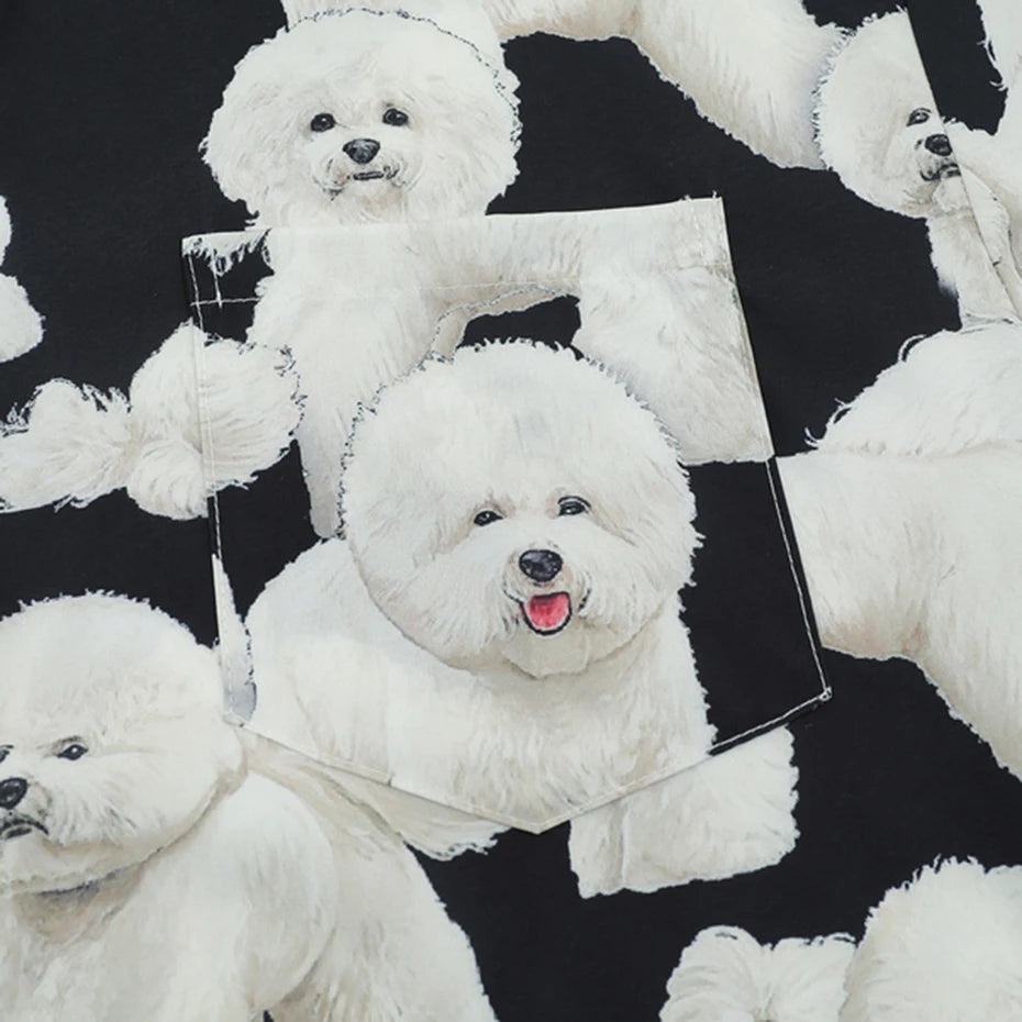 Dogs Graphic Shirts Mens Summer Casual Shirts Loose Short Sleeve Button Up Blouse Streetwear Harajuku Hip Hop Shirts for Male - Lootquake