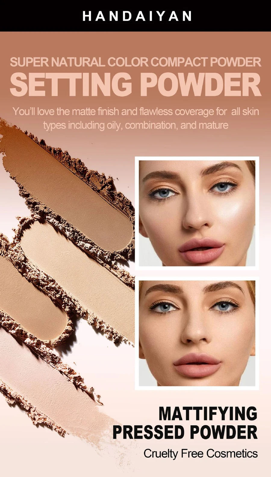 8 Color Matte Face Pressed Powder 24 Hours Oil Control Natural Setting Powder Foundation Full Coverage Waterproof Lasting Makeup