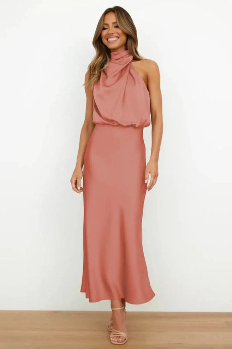 Summer High-End Silk Satin Sleeveless Long Dress Women Fashion Elegant Celebrity Dresses Evening Dress Party Clothes Ladies - Lootquake
