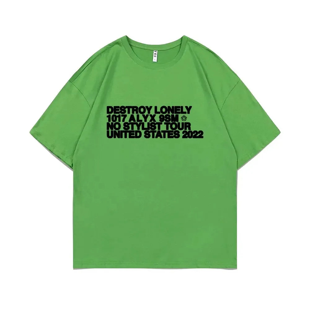 Rapper Destroy Lonely Alyx Print Tshirt Mens Oversized Cotton Short Sleeve Tees Men Hip Hop Rap Style T-shirt Man Street T Shirt - Lootquake