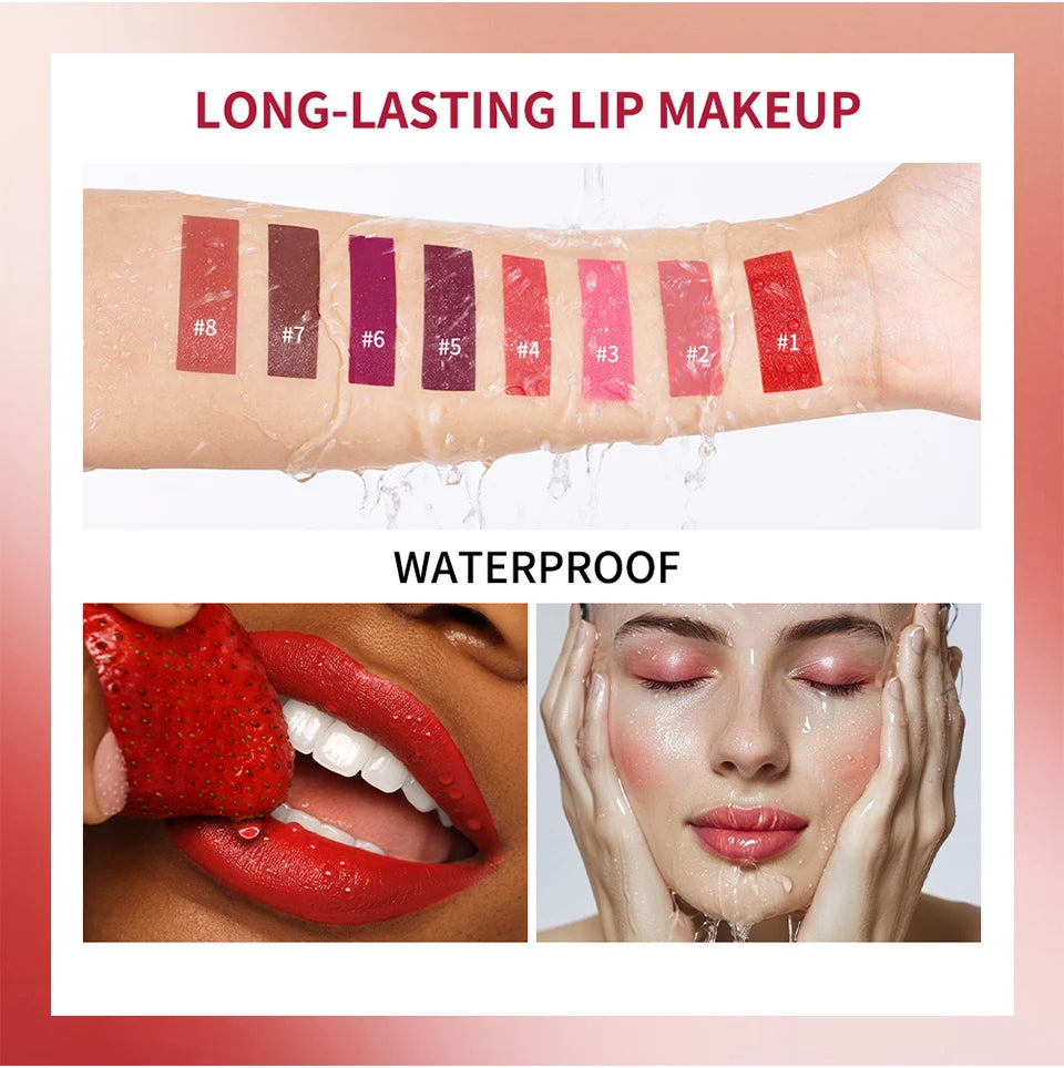 Lip Gloss Semi-Matte 8Colors Long-lasting Velvet Non-drying uitable for all skin moisturizing lipgloss plump lip brown Cosmetics