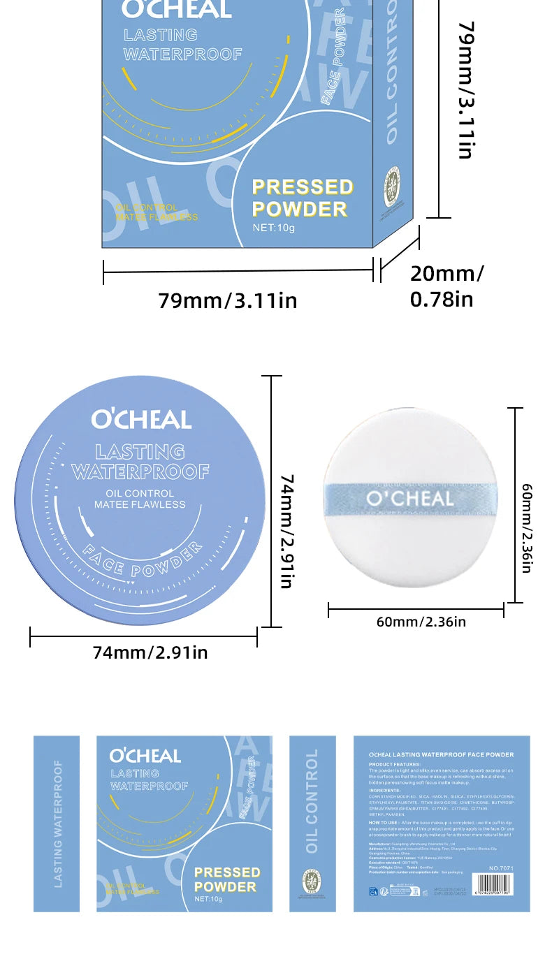 Polvos fijadores mate Ocheal para rostro, control de grasa, ligeros, radiantes, base de maquillaje, polvos compactos, maquillaje de cobertura total, cosmético