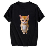 CLOOCL Cotton T-Shirt Red Wine Cat Middle Finger Pattern Printed T-shirt Men's for Women Shirts Casual Pocket Tops Cotton Tees - Lootquake