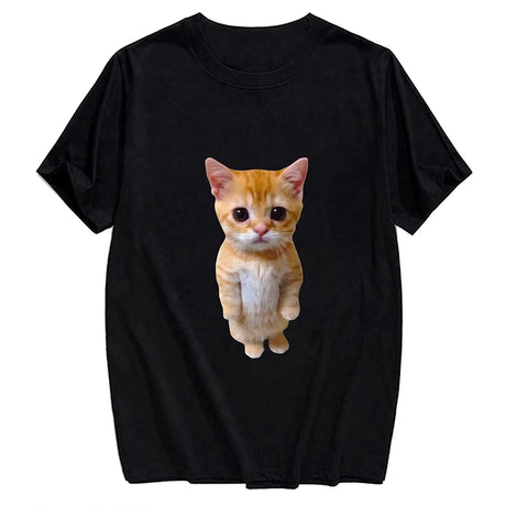 CLOOCL Cotton T-Shirt Red Wine Cat Middle Finger Pattern Printed T-shirt Men's for Women Shirts Casual Pocket Tops Cotton Tees - Lootquake