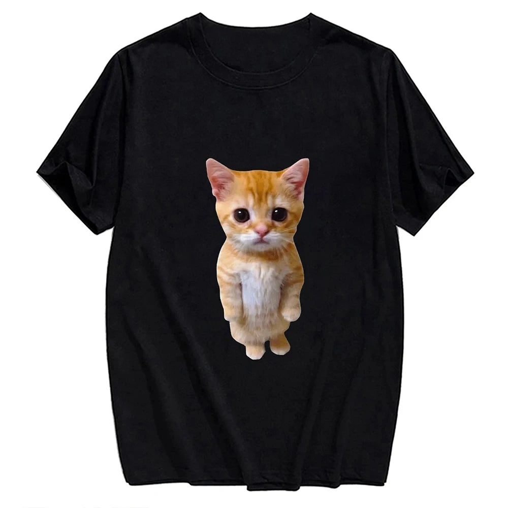 CLOOCL Cotton T-Shirt Red Wine Cat Middle Finger Pattern Printed