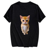 CLOOCL Cotton T-Shirt Red Wine Cat Middle Finger Pattern Printed