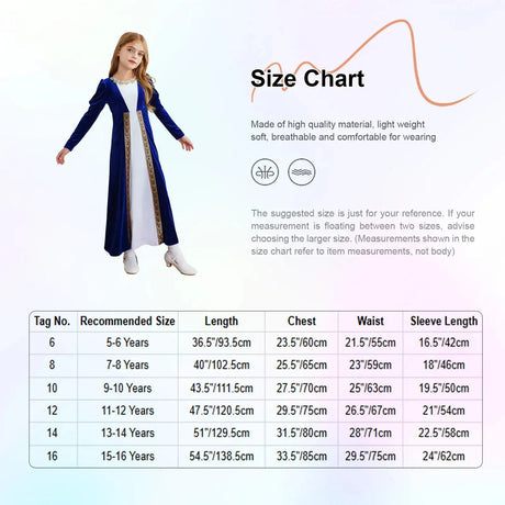 Girls Velvet Medieval Princess Dress Long Sleeve Renaissance Retro Robe Ancient Roman Long Dress for Halloween Carnival Party - Lootquake