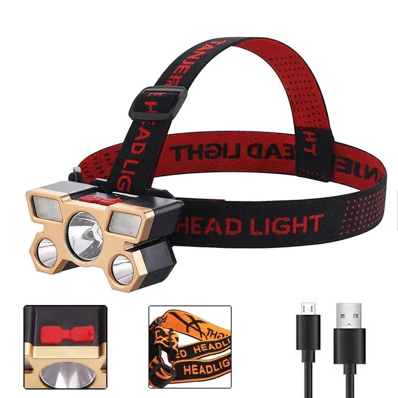 5LED Headlamp Rechargeable With Built In 18650 Battery Strong Light Long Range Torch Outdoor Camping Adventure Fishing HeadLight - Lootquake