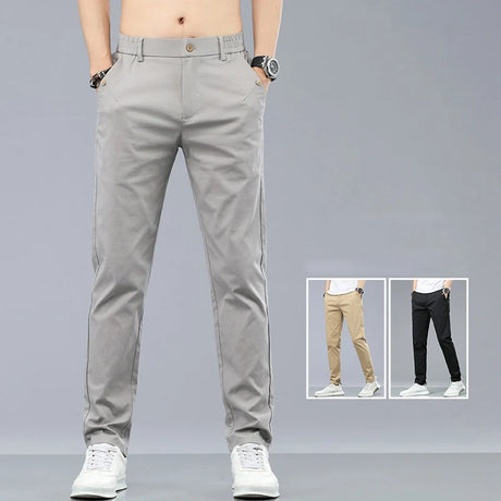 2024 New Men's Classic Korean Solid Color Summer 3 Colors  Casual Pants Business Fashion Stretch Cotton Slim Brand Trousers Male - Lootquake