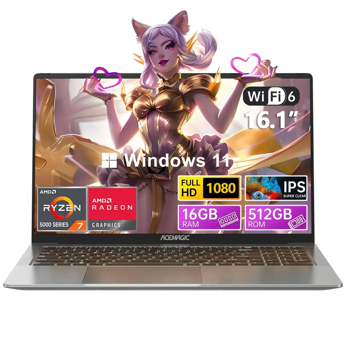 ACEMAGIC Gaming Notebook AMD Ryzen 7 5700U(Beat i7-1265U) ackbed Laptop Keyboard RAM 16GB NVME SSD 512GB "Full HD 1920x1080 - Lootquake