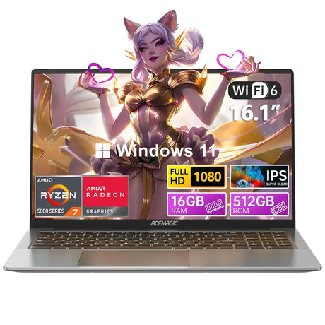ACEMAGIC Gaming Notebook AMD Ryzen 7 5700U(Beat i7-1265U) ackbed Laptop Keyboard RAM 16GB NVME SSD 512GB "Full HD 1920x1080 - Lootquake
