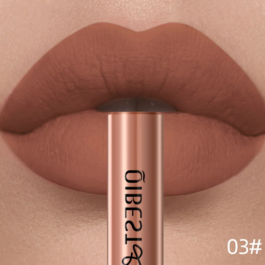 QIBEST Rouge à lèvres liquide mat Waterproof longue tenue Velours Gloss à lèvres Tube de teinte Pigment Nude mat Rouge à lèvres Maquillage des lèvres