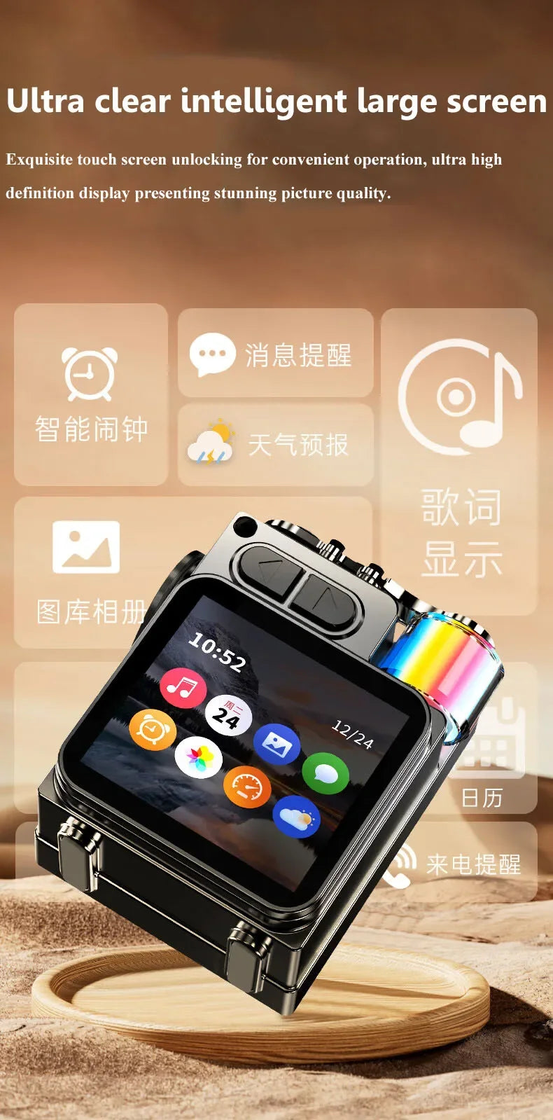 Mini haut-parleur Bluetooth intelligent à écran tactile, lecteur audio portable, appel mains libres sans fil, boîte à musique MP3, prise en charge de la lecture TF, contrôle par application