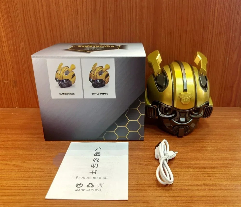 Altavoces Bluetooth Transformers originales Bumblebee Head, altavoces Bluetooth duales, LED, bajos potentes, compatible con TF y radio FM.