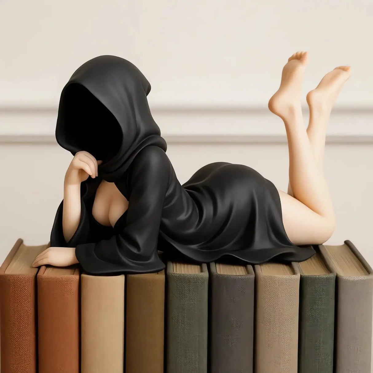 Gothic Statue Sitting Women Resin Ornaments Mysterious Bookshelf Sculptures Ghost Black Horror Robe Desktop Home Room Decor