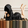 Gothic Statue Sitting Women Resin Ornaments Mysterious Bookshelf Sculptures Ghost Black Horror Robe Desktop Home Room Decor