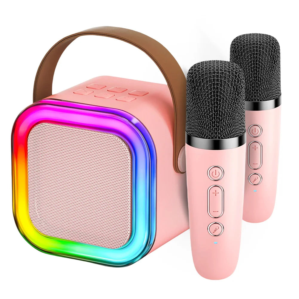 Máquina de karaoke Bluetooth 5.3 con micrófono inalámbrico y luces LED ajustables, mini altavoz para niños y adultos.