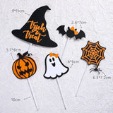 Happy Halloween Cake Topper Trick or treat Ghost Hat Bat Spider web Pumpkin Boo Goblin Bones Party Baking Cake Dessert DIY Decor