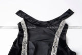 Women Heavy Rhinestone Bead Sexy Backless High Neck Waist Bag Hip Slimming Velvet Long Dress - Lootquake