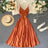 Neploe Vintage Print Holiday Long Dress Women High Waist Hip A Line Vestidos Summer 2025 New V Neck Sleeveless Camis Robe Slim - Lootquake