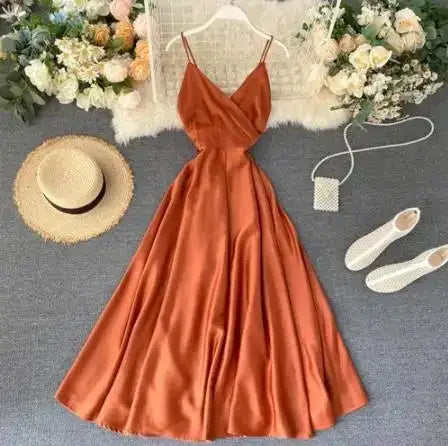 Neploe Vintage Print Holiday Long Dress Women High Waist Hip A Line Vestidos Summer 2025 New V Neck Sleeveless Camis Robe Slim - Lootquake