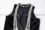 Women Heavy Rhinestone Bead Sexy Backless High Neck Waist Bag Hip Slimming Velvet Long Dress - Lootquake