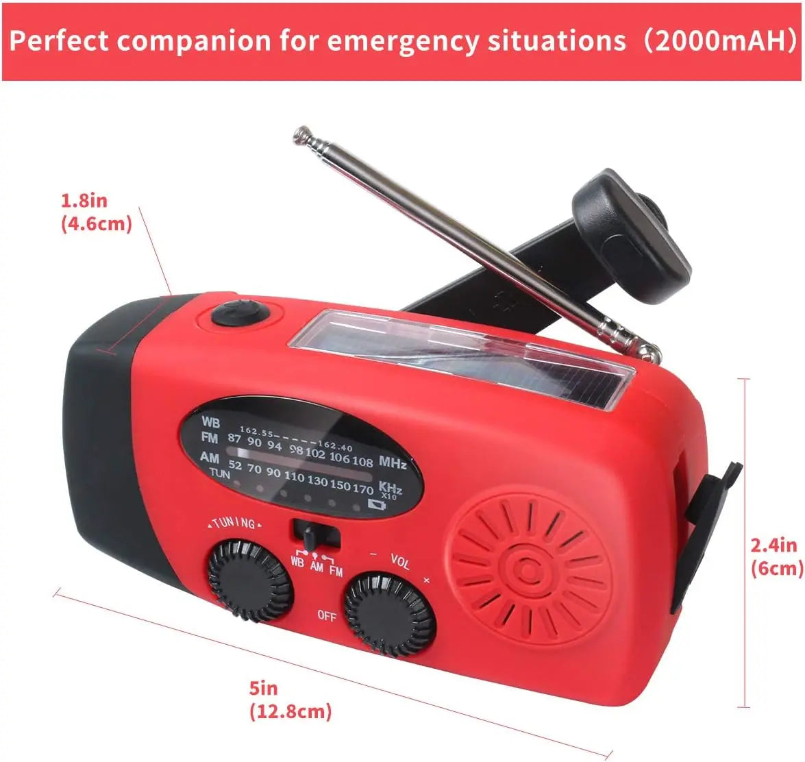 2000mAh Emergency Crank Weather Radio with LED Flashlight, Alertsync Portable AM/FM/NOAA Solar Radio with Phone Charger, SOS Ala