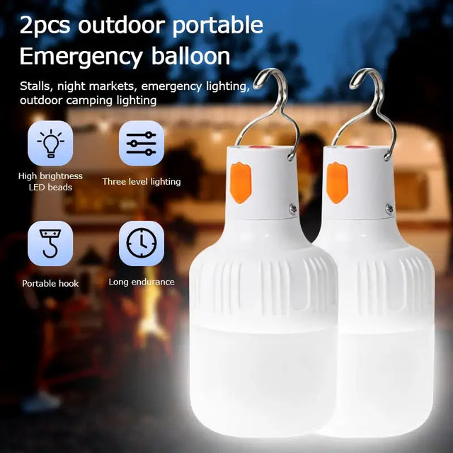 2pcs Rechargeable LED Indoor Outdoor Emergency Hookup Portable Lights with Battery Flashing Lights Barbecue Tent Camping Lights - Lootquake