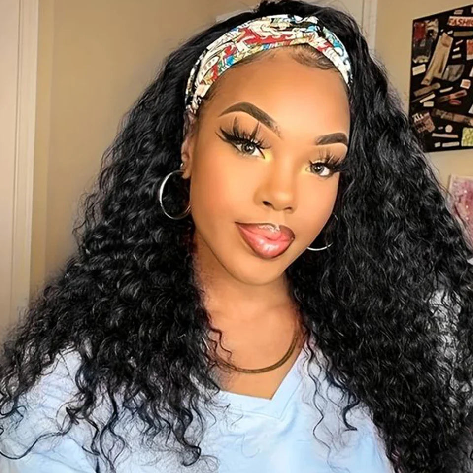 180% Density Kinky Jerry Curly Headband Wig | Glueless Peruvian Human Hair