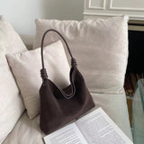 All-Match Chamois Matte Suede Cowhide Leather Tote | Large Capacity Designer Maillard Dressing Coffee Winter Ladies Handbag