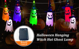 Halloween Decorations Outdoor 5 PCS Hanging Halloween Lighted Glowing Ghost Witch Hat with LED String Lights for Party Garden