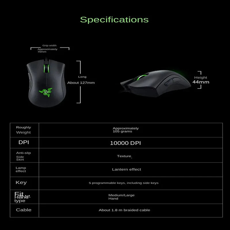 Original Razer Wired Gaming Mouse Optical Sensor 6400 DPI Gaming Mouse For Laptop Optical Mouse Light Speed Mouse