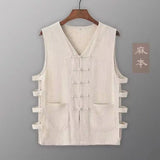 Vintage Vest Men Cotton Linen Shirt Kung Fu Vest Summer Tank Top Tang Suit Traditional Chinese Clothing Sleeveless Open Cardigan