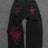 Y2K Pocket Fashion Embroidery Street Harajuku Gothic Retro High Waisted Loose Casual Jeans American Hip-hop Wide Leg Pants - Lootquake