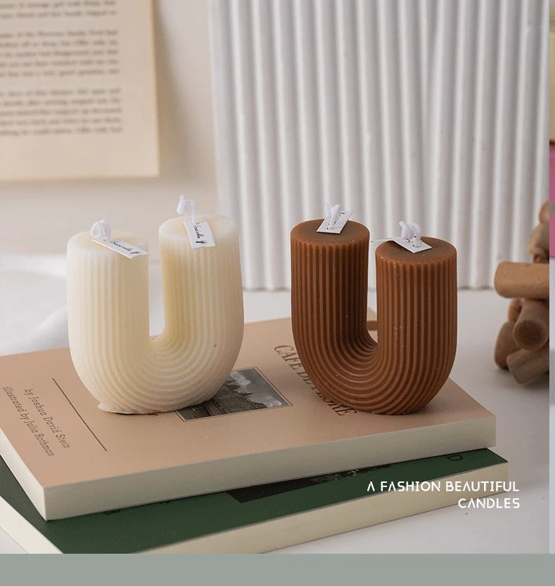 U Shaped Candle Scented Candles Ribbed Aesthetic Home Decorative Candles Smokeless Personalized Candles Guest Gift Lot