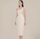 Runway Autumu Spaghetti Strap Bodycon Long Dress Sexy Women's Square Collar Embroidery Flower Sleeveless Tank Party Belt Dresses - Lootquake