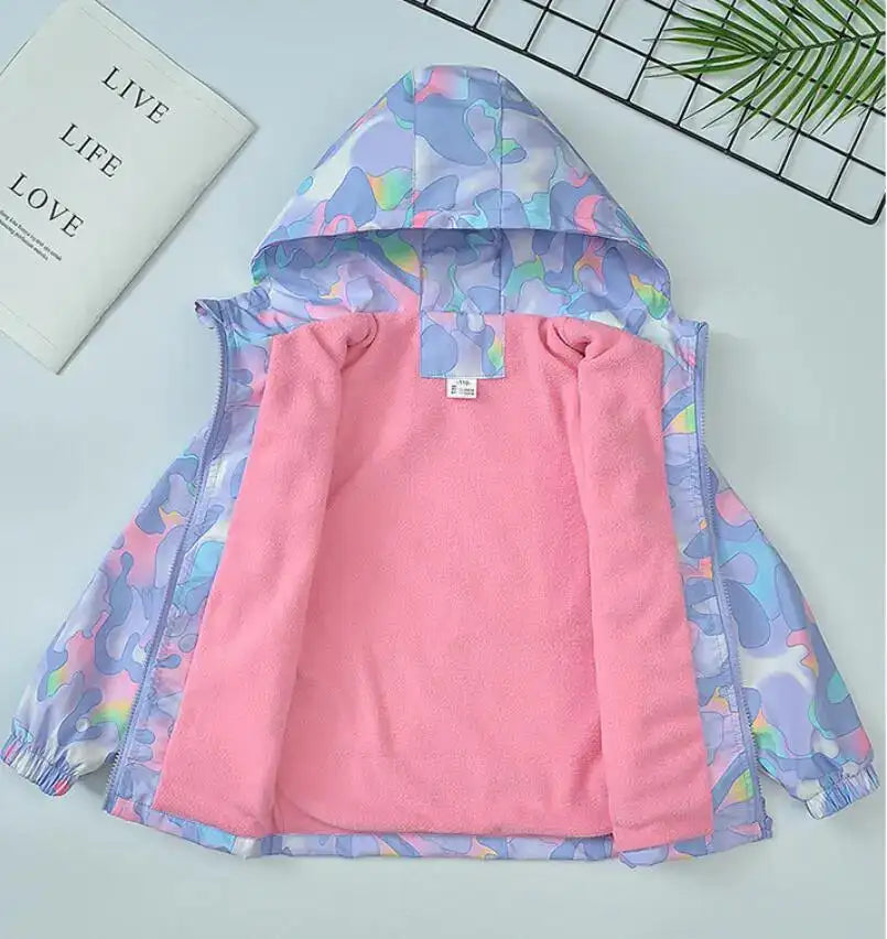 Girls Korean Polar Fleece Outdoor Jacket 4-12 Yrs Children's Autumn Winter Thickened Hooded Windbreaker Kids Girl's Fashion Coat