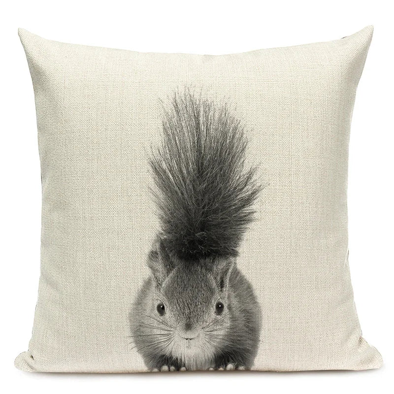 Black and White Cute Animals Cushion Cover - Animal Portrait Decoration Throw Pillow Case 45x45cm for Home Sofa Decor
