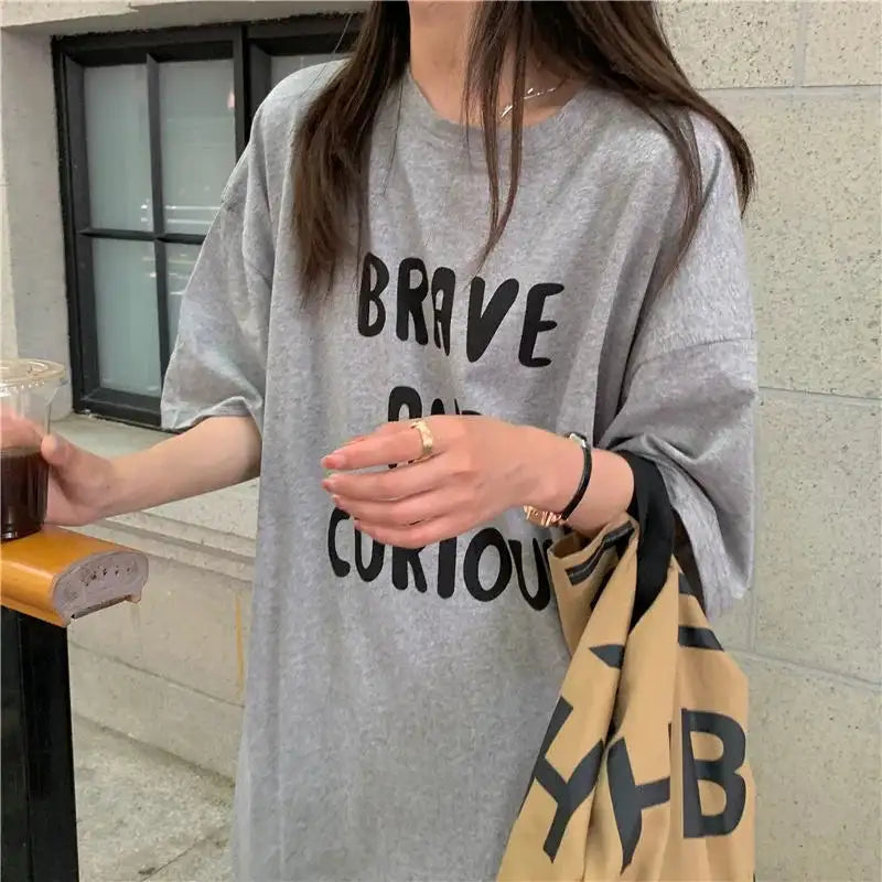 Harajuku Graphic White Long Dress Woman Clothing Y2k Casual Short Sleeve O-Neck Korean Fashion Summer Womens Loose Dresses 2024 - Lootquake