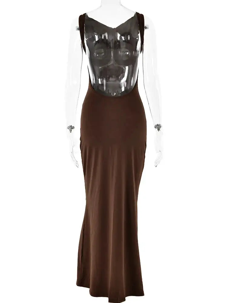Sibybo Fashion Elegance Sleeveless Backless Long Dress Basics Solid Color Skinny Robe 2024 Temperament Women Club Party Dresses - Lootquake