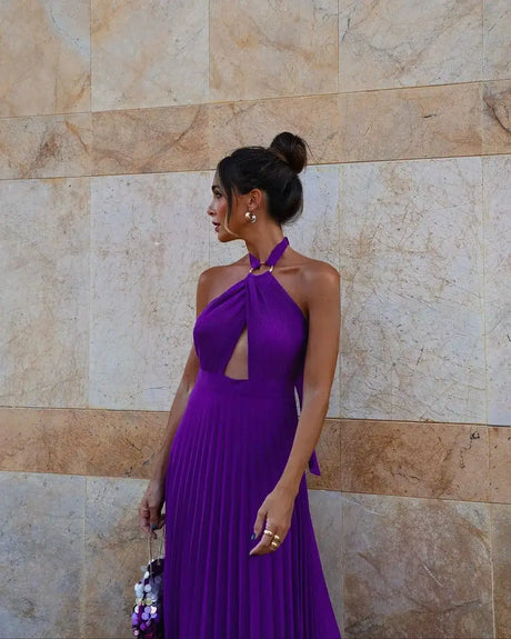 Hanging Neck Strap Split Long Dress Women Wrap Chest Backless High Waisted Slim Fit Robes Summer Chic Female Streetwear Vestido - Lootquake