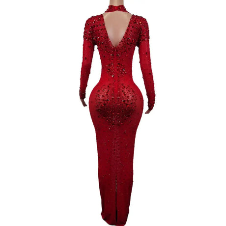 Sexy Party Banquet Evening Dresses Women Sparkly Rhinestone Long Dress Nightclub Singer Stage Costume Festival Clothing Cuixing - Lootquake