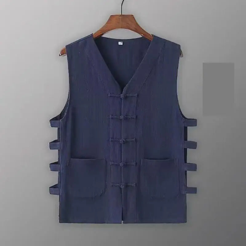 Vintage Vest Men Cotton Linen Shirt Kung Fu Vest Summer Tank Top Tang Suit Traditional Chinese Clothing Sleeveless Open Cardigan