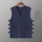 Vintage Vest Men Cotton Linen Shirt Kung Fu Vest Summer Tank Top Tang Suit Traditional Chinese Clothing Sleeveless Open Cardigan