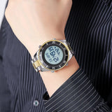 SKMEI 2141 Stainless Steel Digital Watche Muslim Azan Prayer Compass Clock Adhan Alarm Hijri Islamic Wristwatch with Back Light - Lootquake