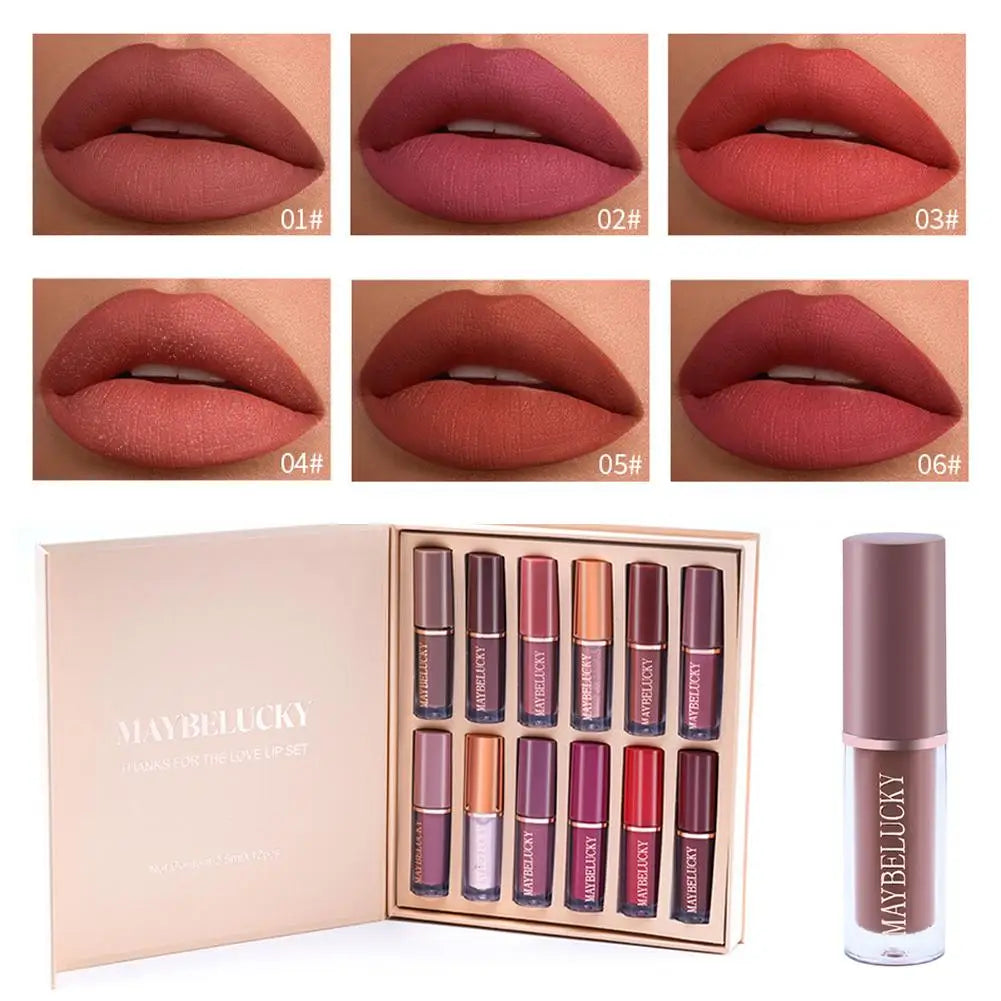 Essential Oil Moisturizing Lipstick Set 12 Colors Matte Lip Gloss Long-Lasting Fashion Makeup Gift Set Lipstick For Women
