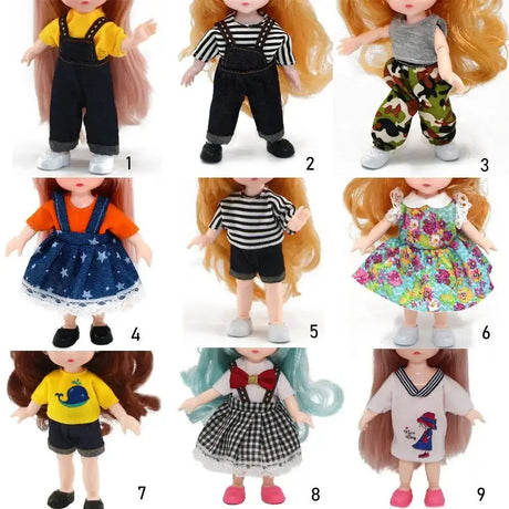 Dolls Clothes Suit For 16cm Doll Dress Up Accessories Sleeveless Top Casual Pants Denim Grid Dress Skirt Daily Wear Accessories - Lootquake