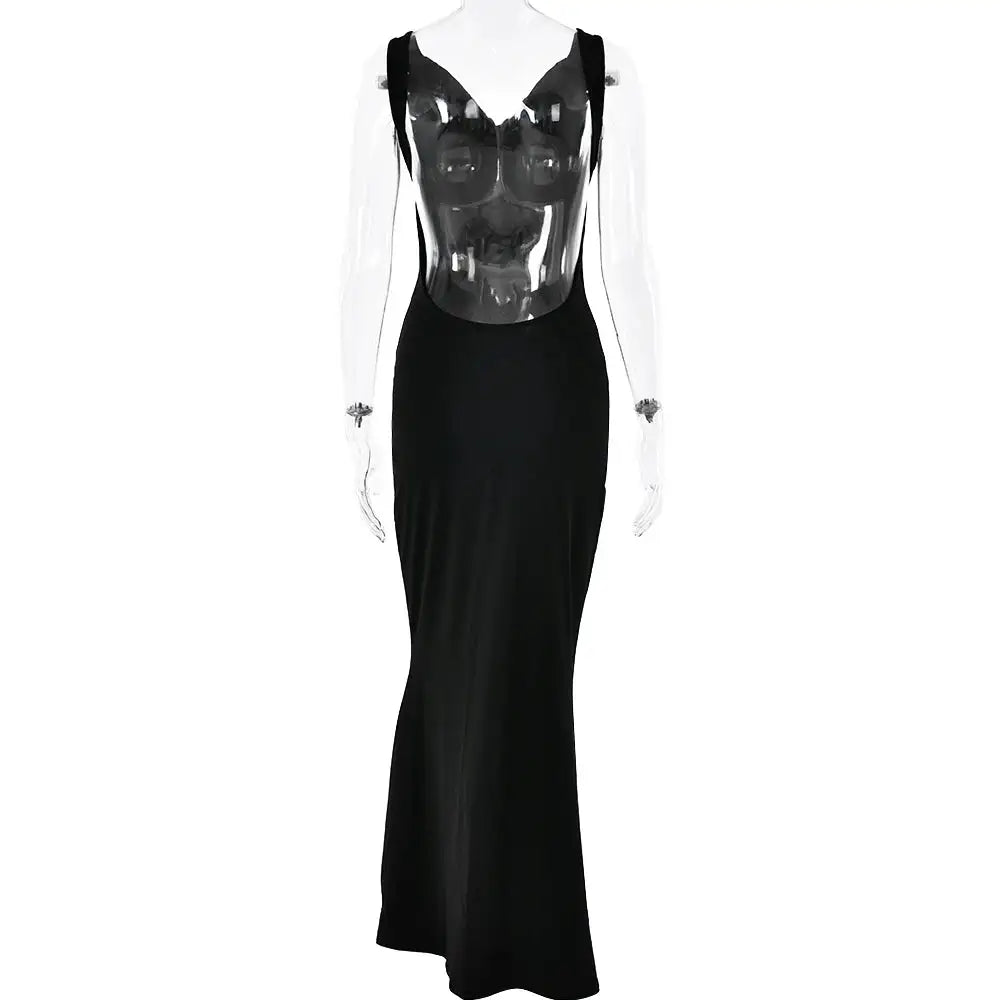 Sibybo Fashion Elegance Sleeveless Backless Long Dress Basics Solid Color Skinny Robe 2024 Temperament Women Club Party Dresses - Lootquake